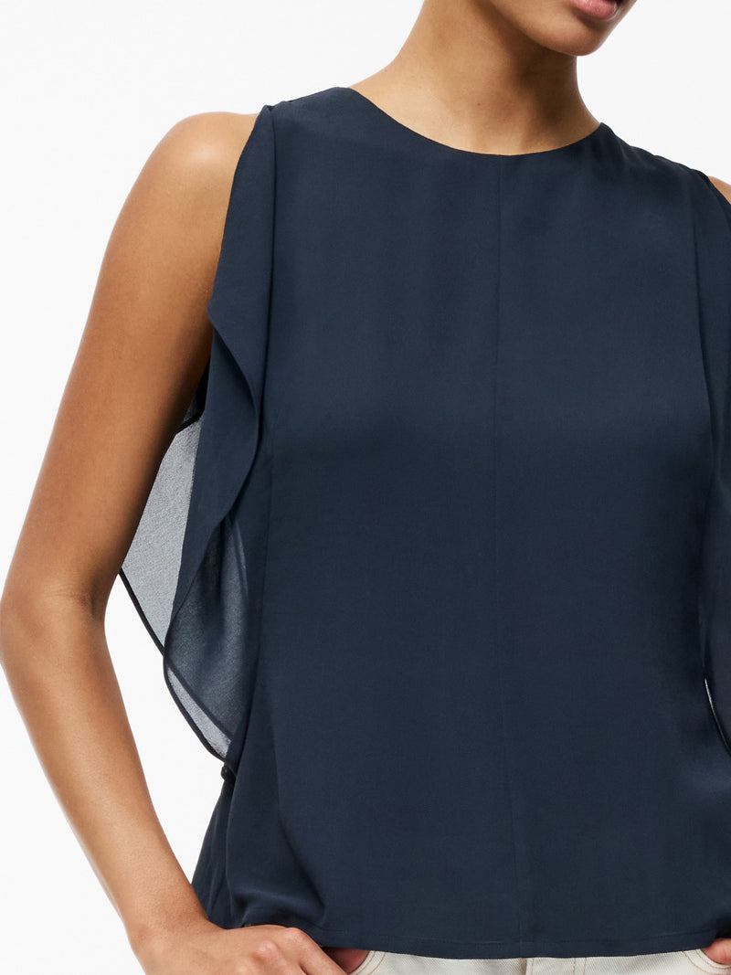 French Connection Eden Georgette Flutter Sleeve Top Navy