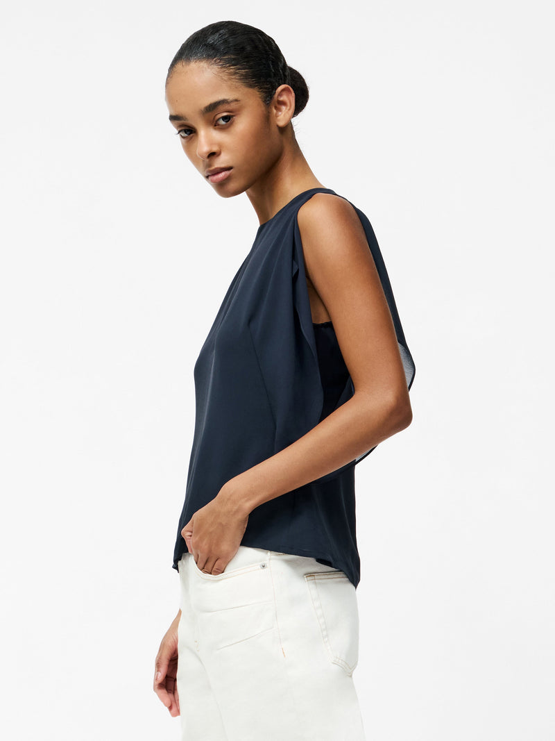 French Connection Eden Georgette Flutter Sleeve Top Navy