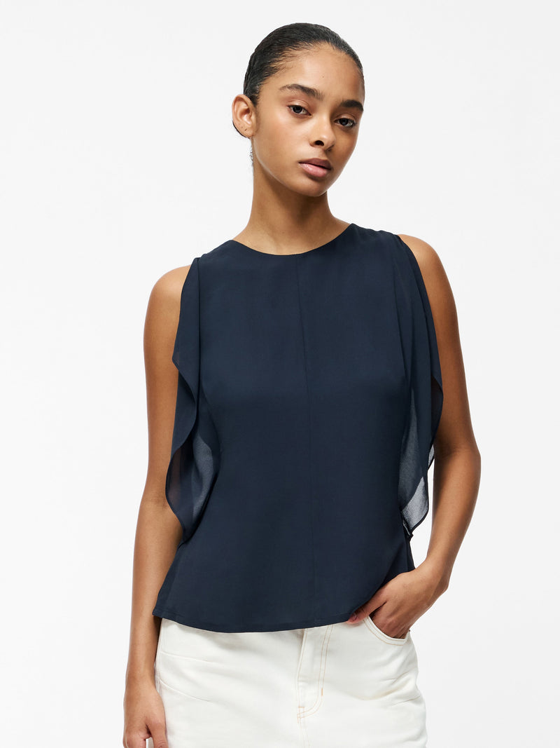 french connection Eden Georgette Flutter Sleeve Top Navy
