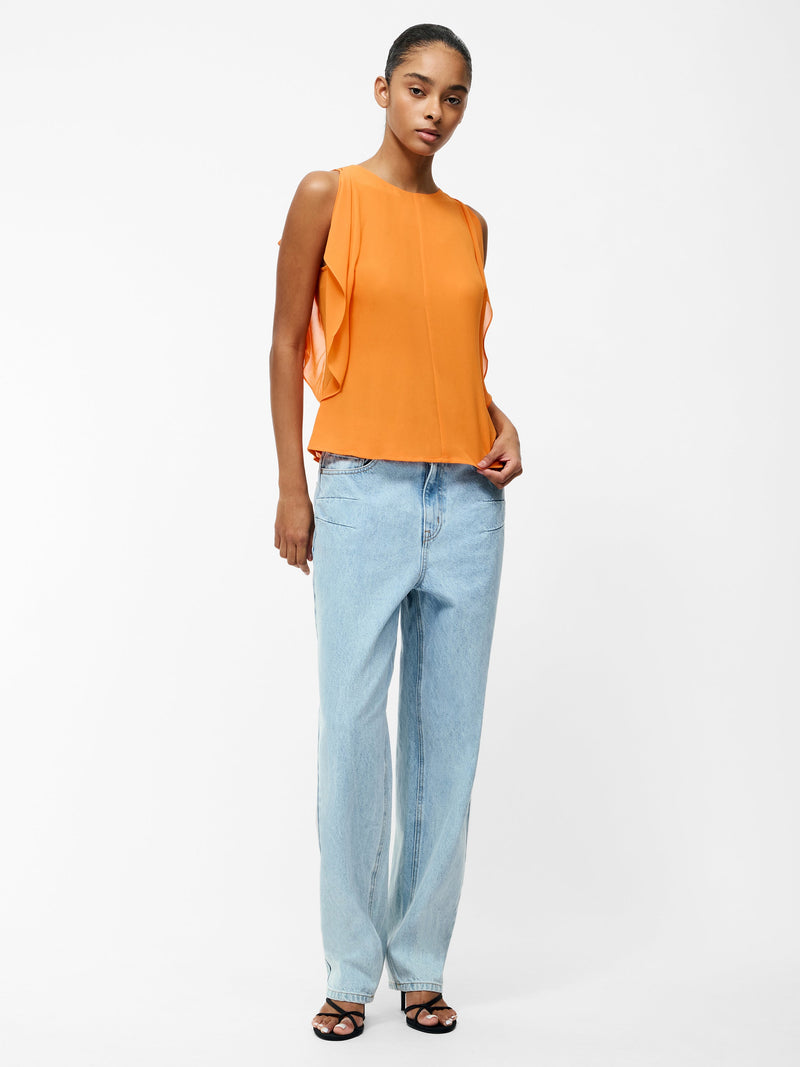 French Connection Eden Georgette Flutter Sleeve Top Papaya Orange