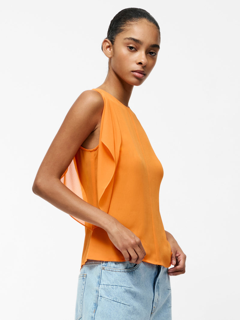 French Connection Eden Georgette Flutter Sleeve Top Papaya Orange