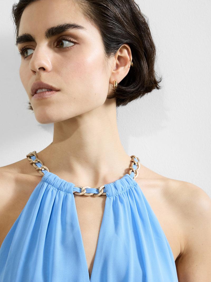 French Connection Eden Georgette Halterneck Maxi Dress Cornflower Blue