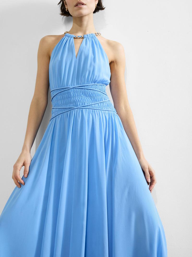 French Connection Eden Georgette Halterneck Maxi Dress Cornflower Blue