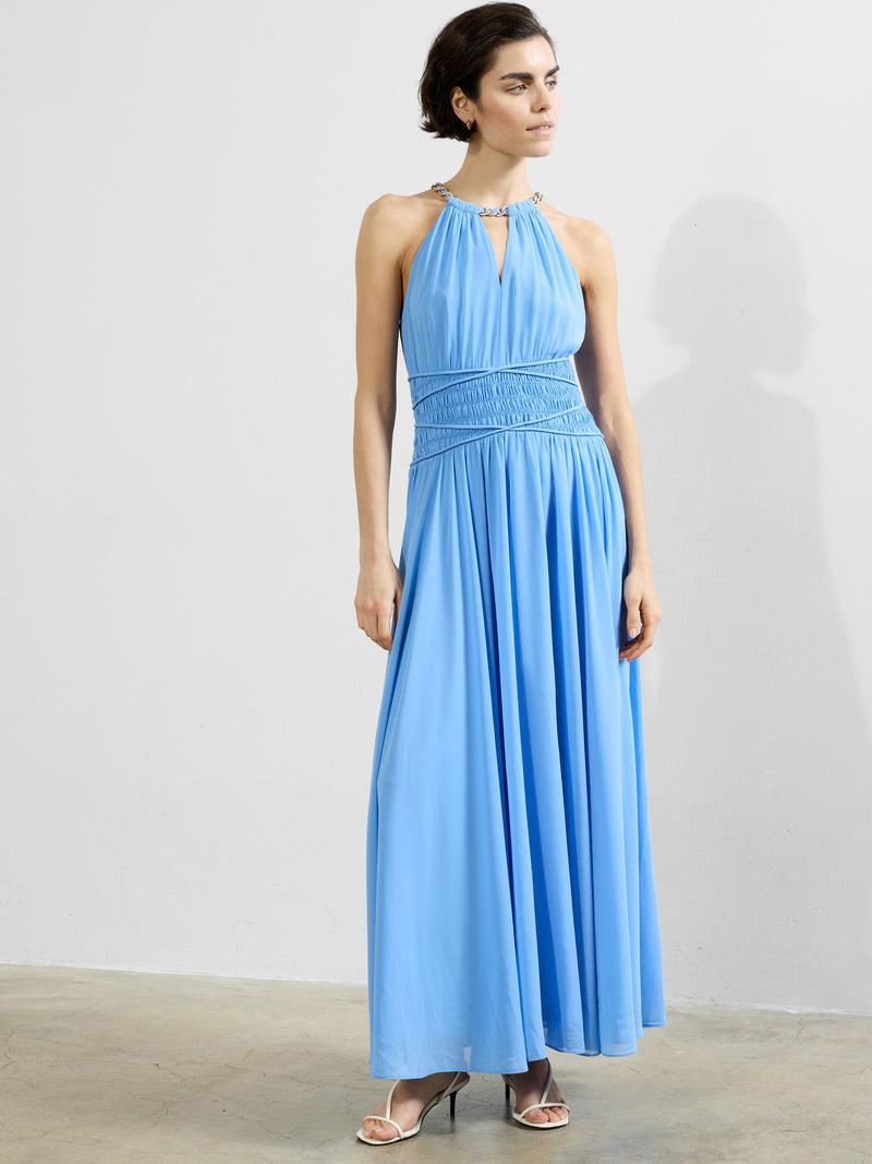 french connection Eden Georgette Halterneck Maxi Dress Cornflower Blue