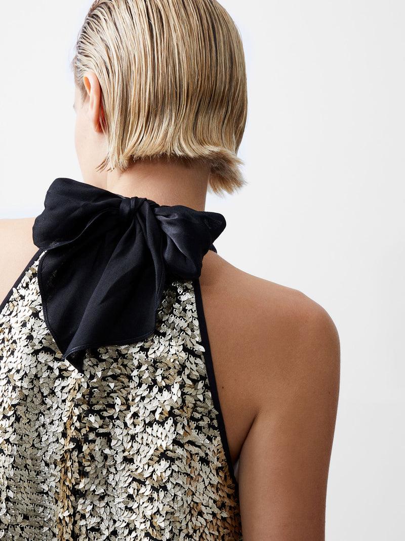 French Connection Elah Sequin Halterneck Mini Dress Metallic Gold