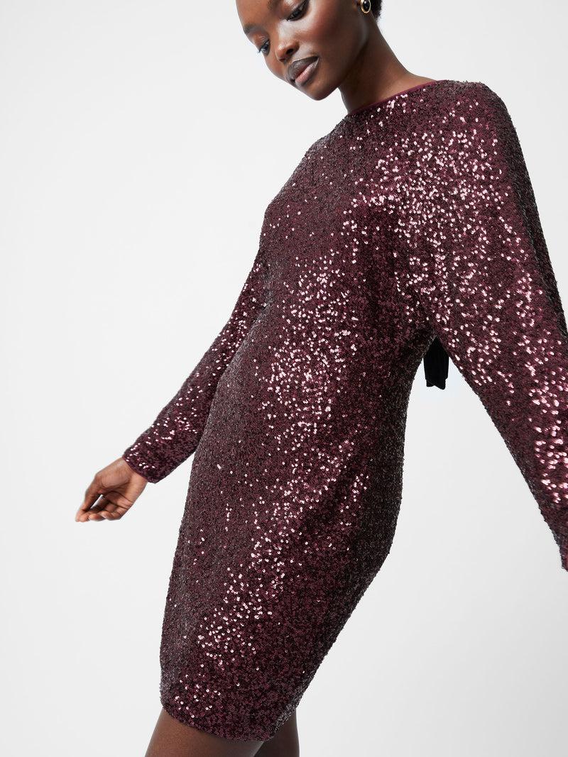 French Connection Elena Sequin Bow Back Mini Dress Burgundy Red