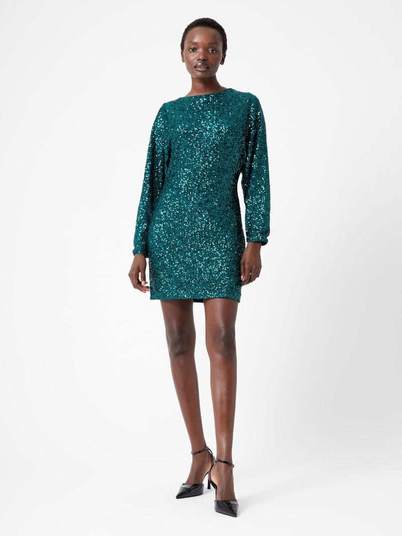 French Connection Elena Sequin Bow Back Mini Dress Forest