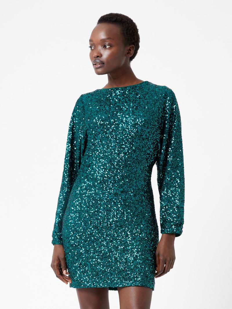 french connection Elena Sequin Bow Back Mini Dress Forest