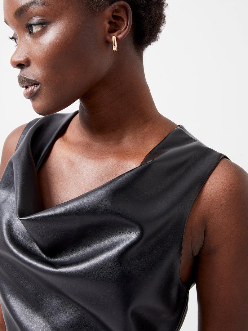French Connection Elettra PU Cowl Neck Sleeveless Top Blackout
