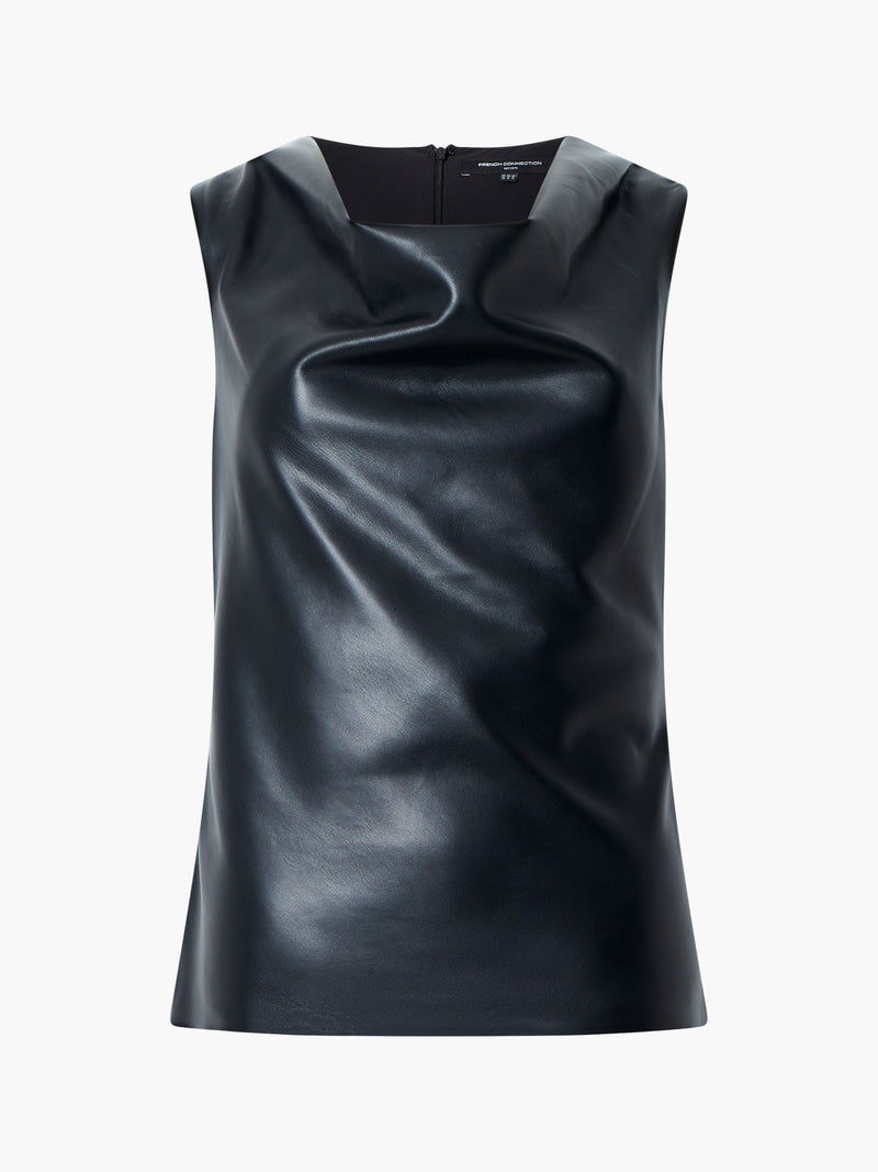 French Connection Elettra PU Cowl Neck Sleeveless Top Blackout