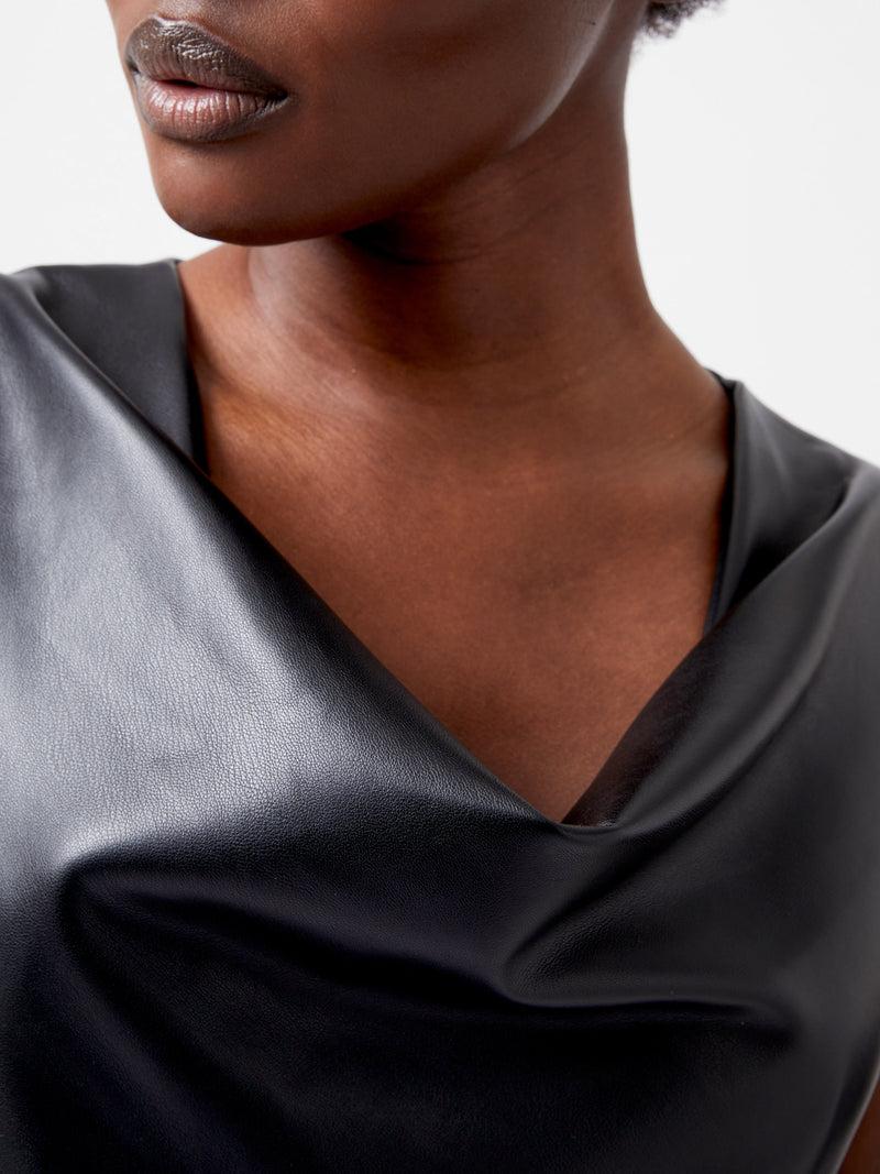 French Connection Elettra Recycled PU Cowl Neck Sleeveless Midi Dress Blackout