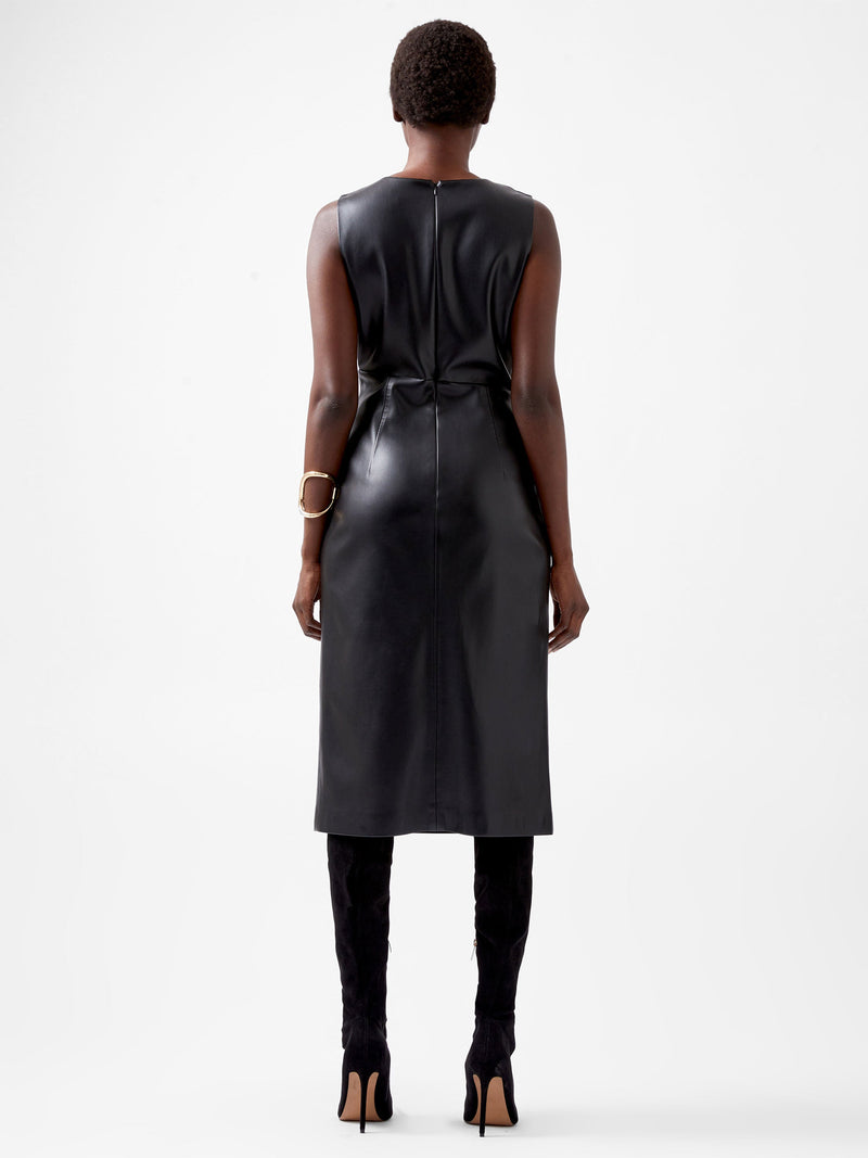 French Connection Elettra Recycled PU Cowl Neck Sleeveless Midi Dress Blackout
