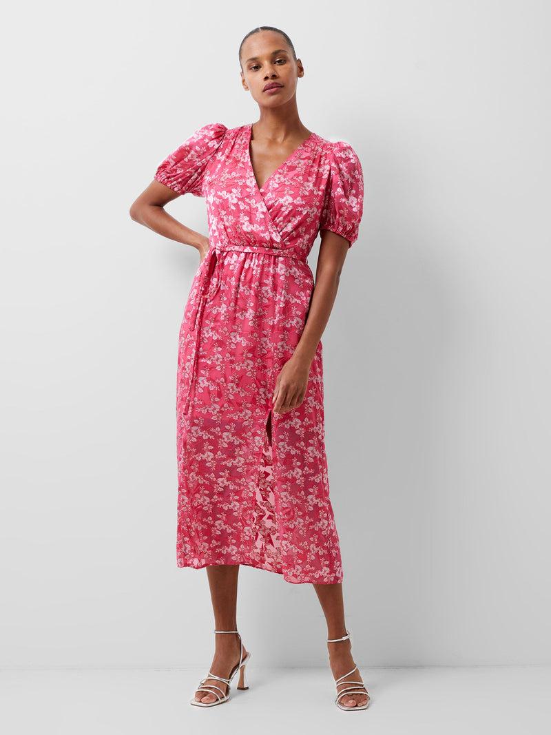 French Connection Elianna Devore Midi Dress Raspberry Sorbet/Aza