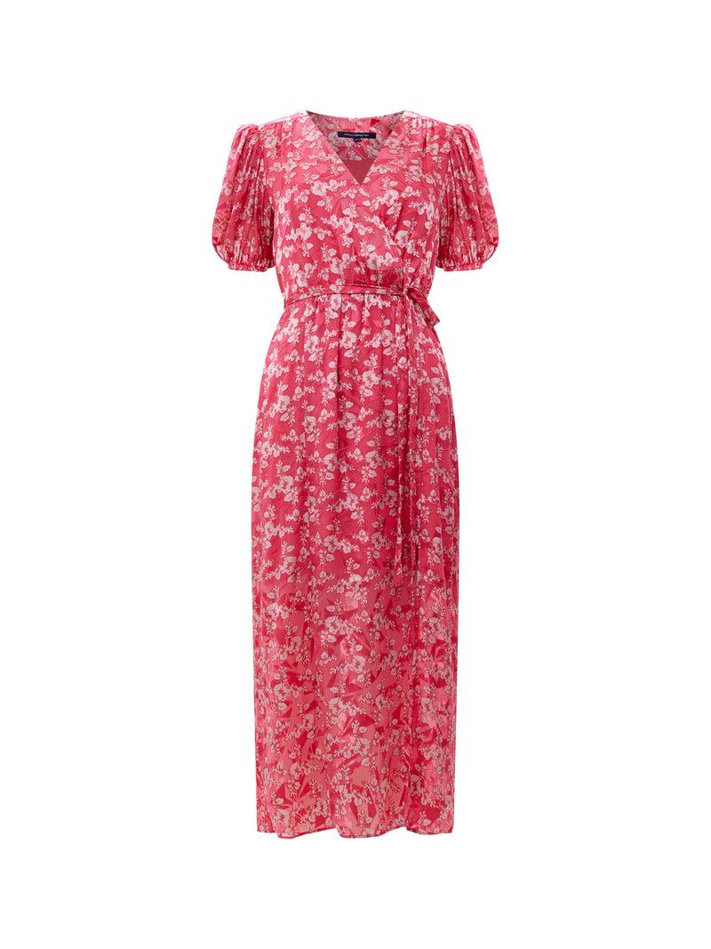 French Connection Elianna Devore Midi Dress Raspberry Sorbet/Aza
