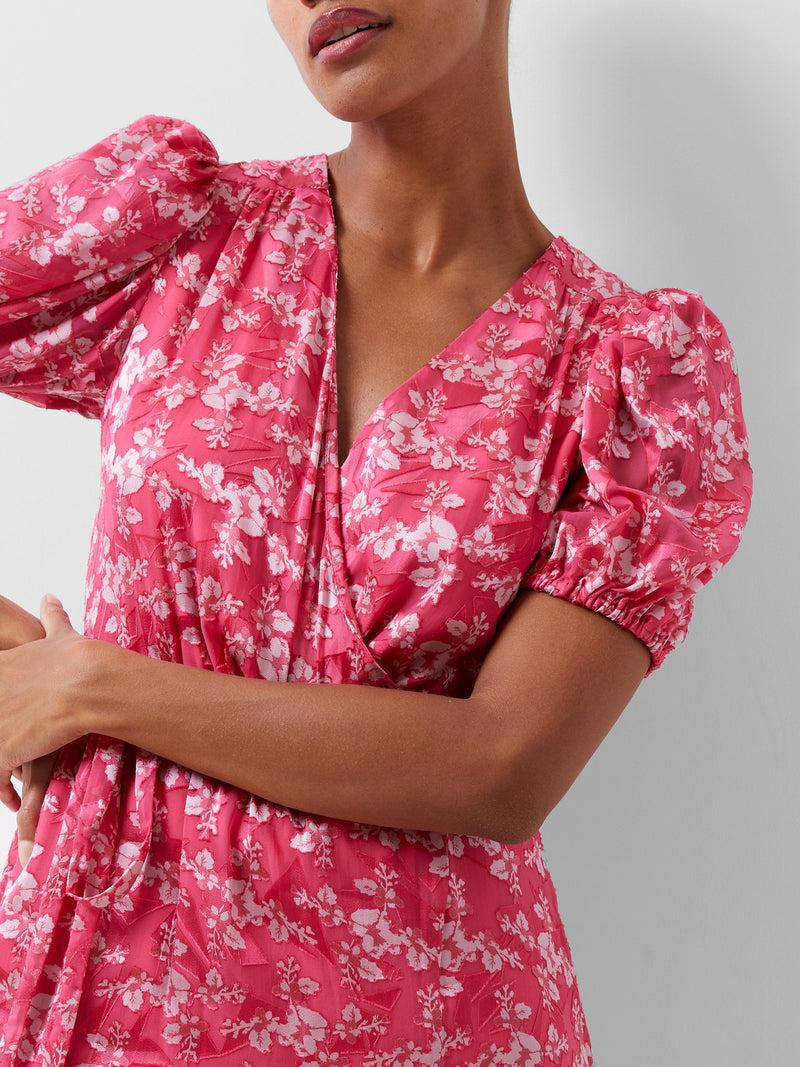 French Connection Elianna Devore Midi Dress Raspberry Sorbet/Aza