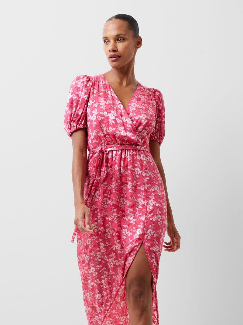 french connection Elianna Devore Midi Dress Raspberry Sorbet/Aza
