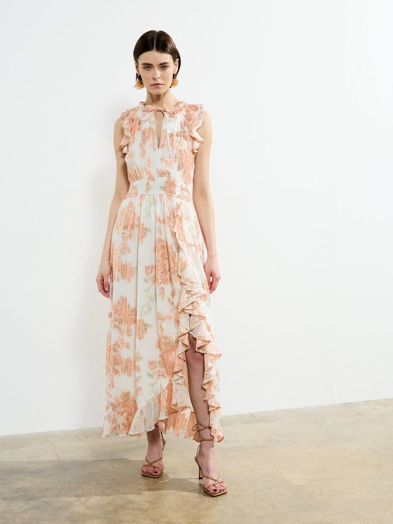 french connection Elko Jacquard Fluted Midi Dress Ballet Pink Multi