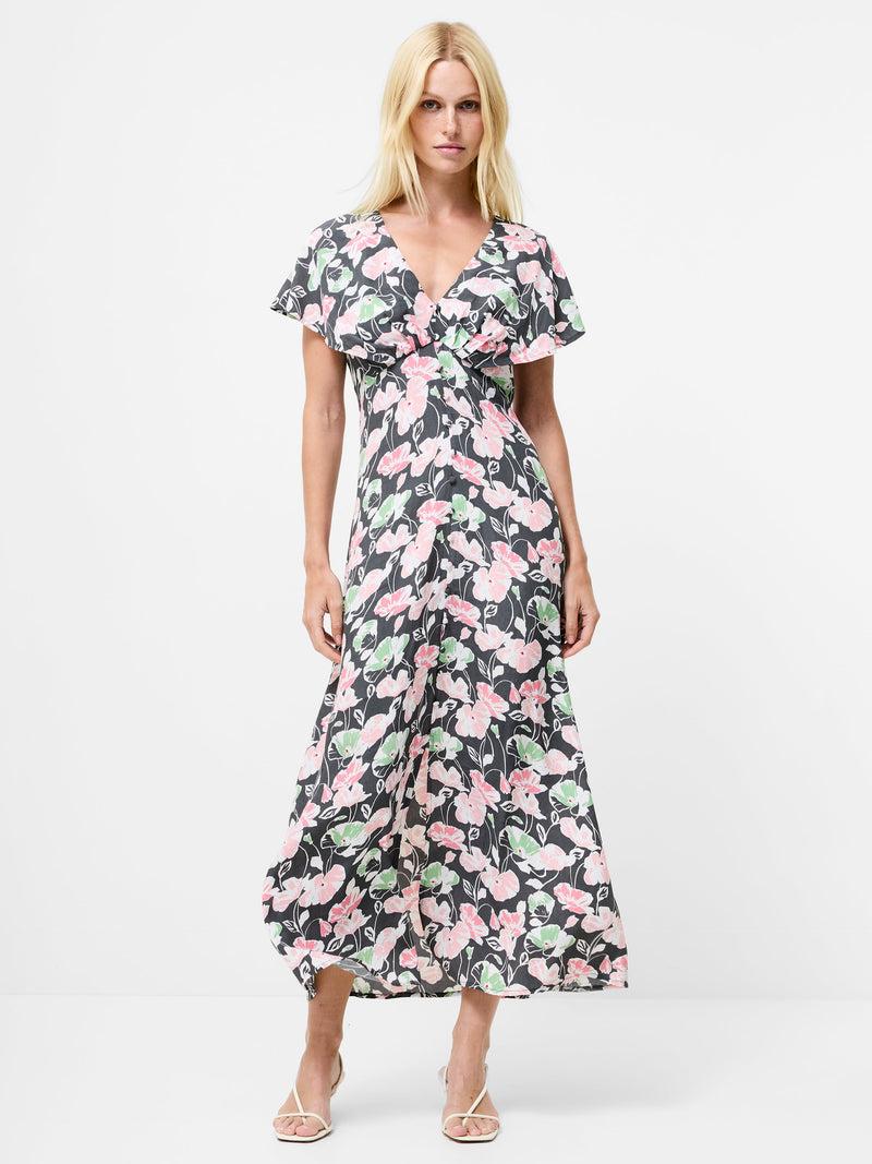 french connection Ellie Eco Cape Sleeve Tea Dress Graphite Multi