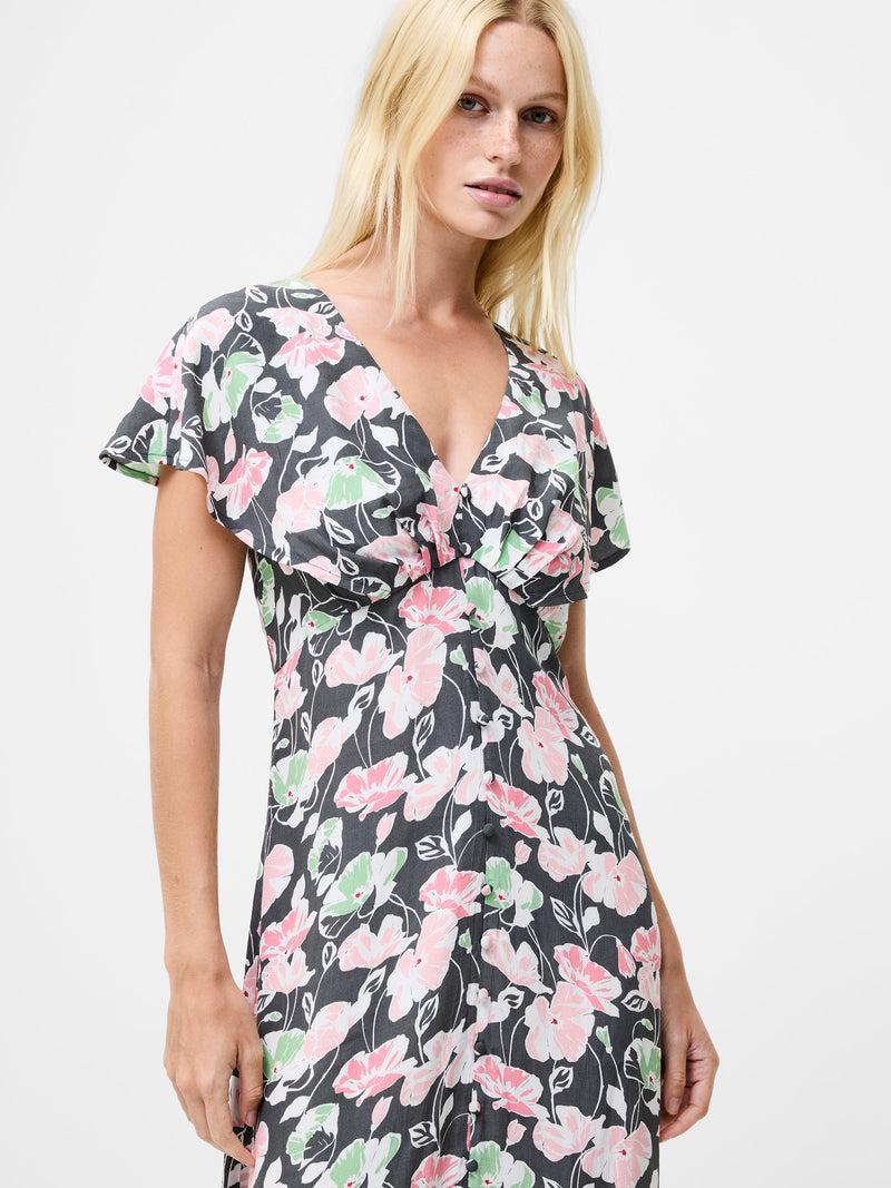French Connection Ellie Eco Cape Sleeve Tea Dress Graphite Multi