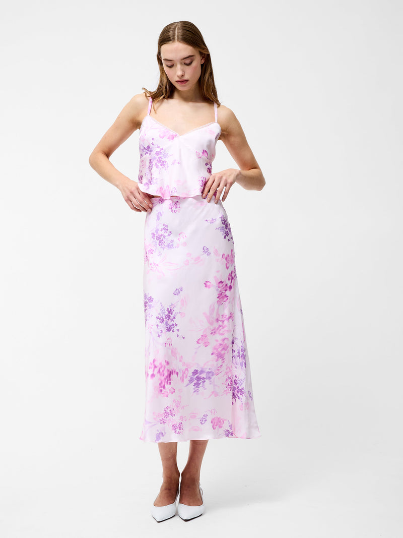 French Connection Elyria Oona Satin Babydoll Top Sweet Pink Multi