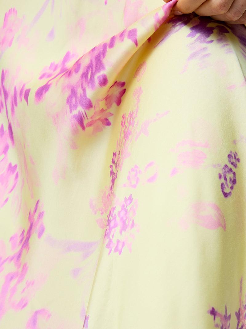 French Connection Elyria Oona Satin Midi Dress Cornsilk Yellow Mult