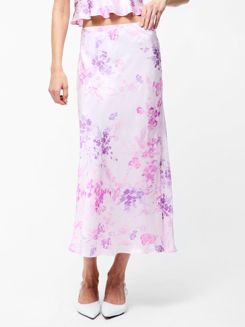 French Connection Elyria Oona Satin Midi Skirt Sweet Pink Multi