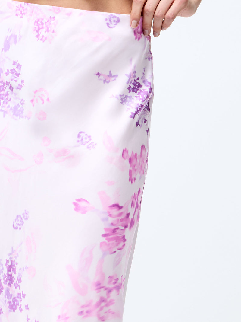 French Connection Elyria Oona Satin Midi Skirt Sweet Pink Multi