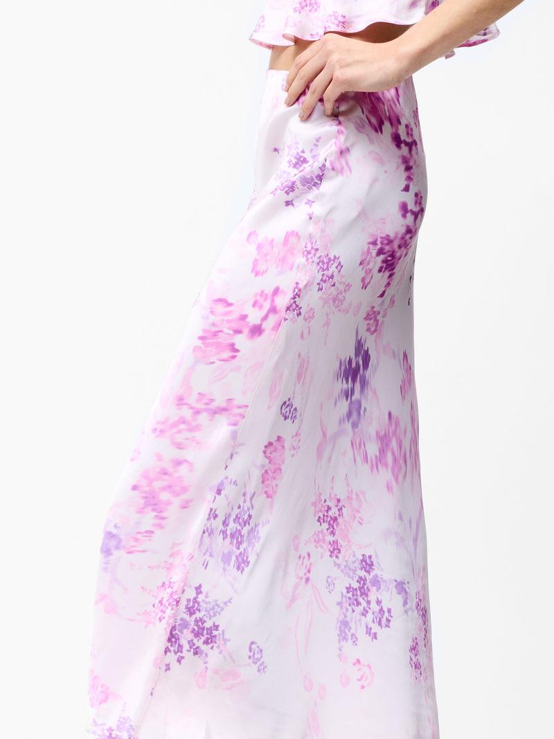 French Connection Elyria Oona Satin Midi Skirt Sweet Pink Multi