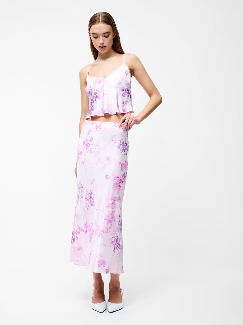 french connection Elyria Oona Satin Midi Skirt Sweet Pink Multi