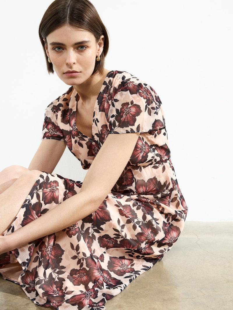 French Connection Elyse Flutter Sleeve Tea Dress Cream Multi