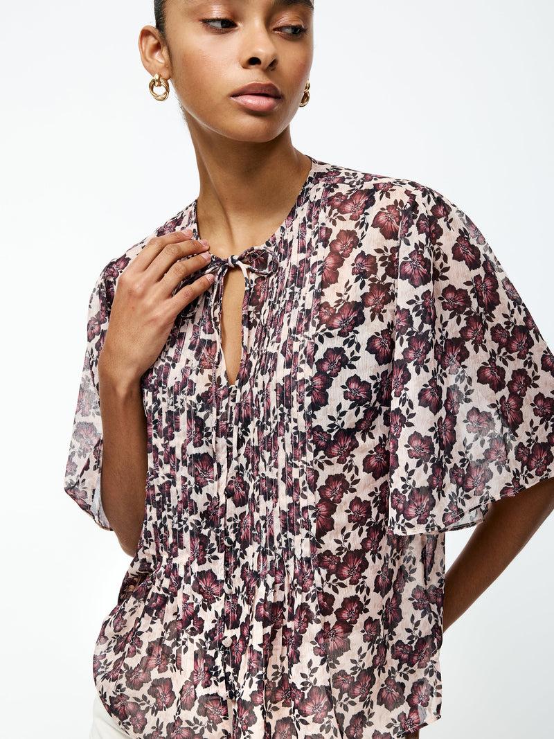 French Connection Elyse Hallie Crinkle Short Sleeve Top Blush Pink Floral