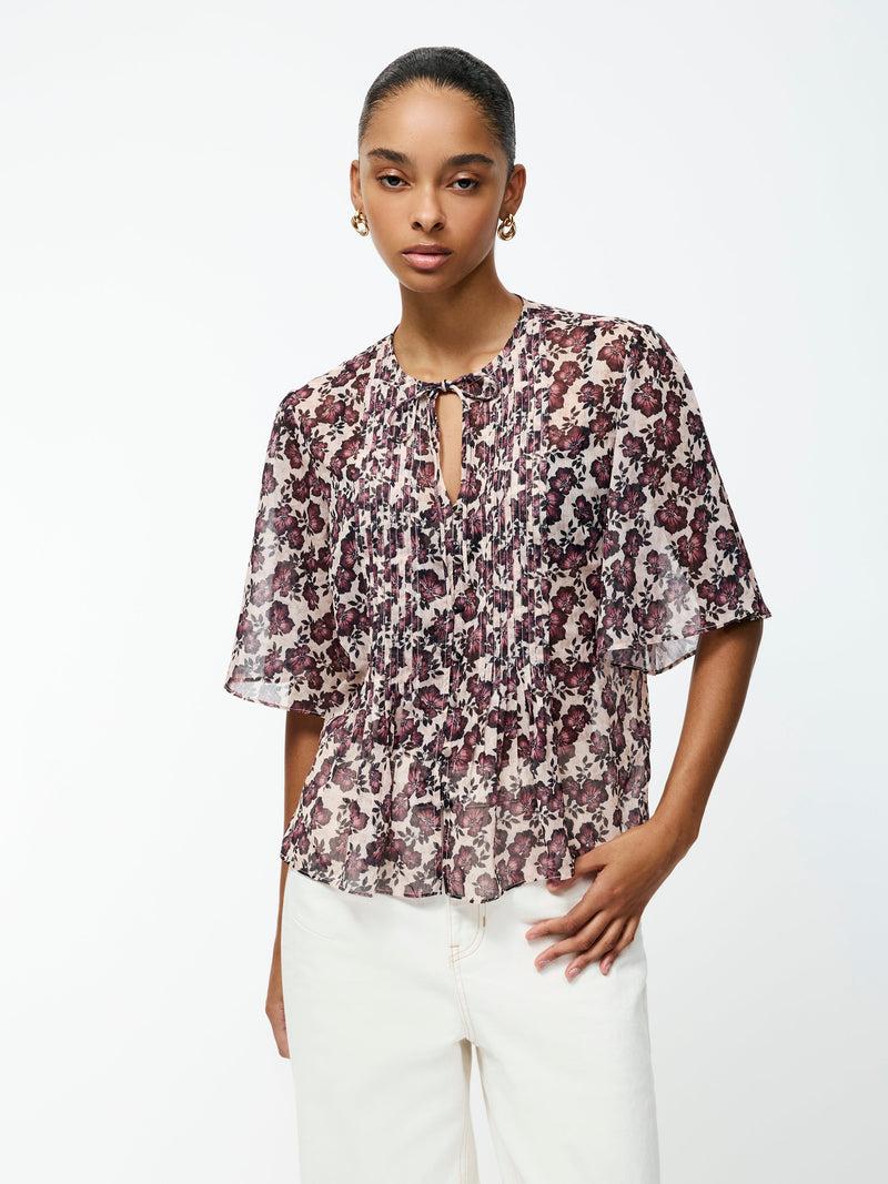 french connection Elyse Hallie Crinkle Short Sleeve Top Blush Pink Floral