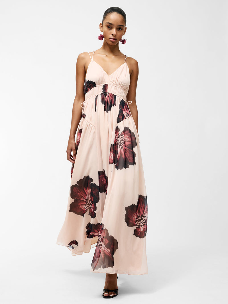 French Connection Elyse Hallie Crinkle V Neck Maxi Dress Blush Pink Floral