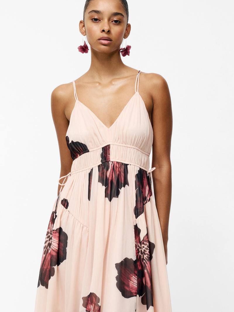 French Connection Elyse Hallie Crinkle V Neck Maxi Dress Blush Pink Floral