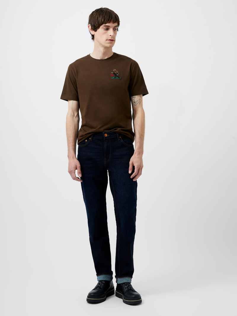 French Connection Embroidered Bear Organic Graphic T-Shirt Truffle Brown