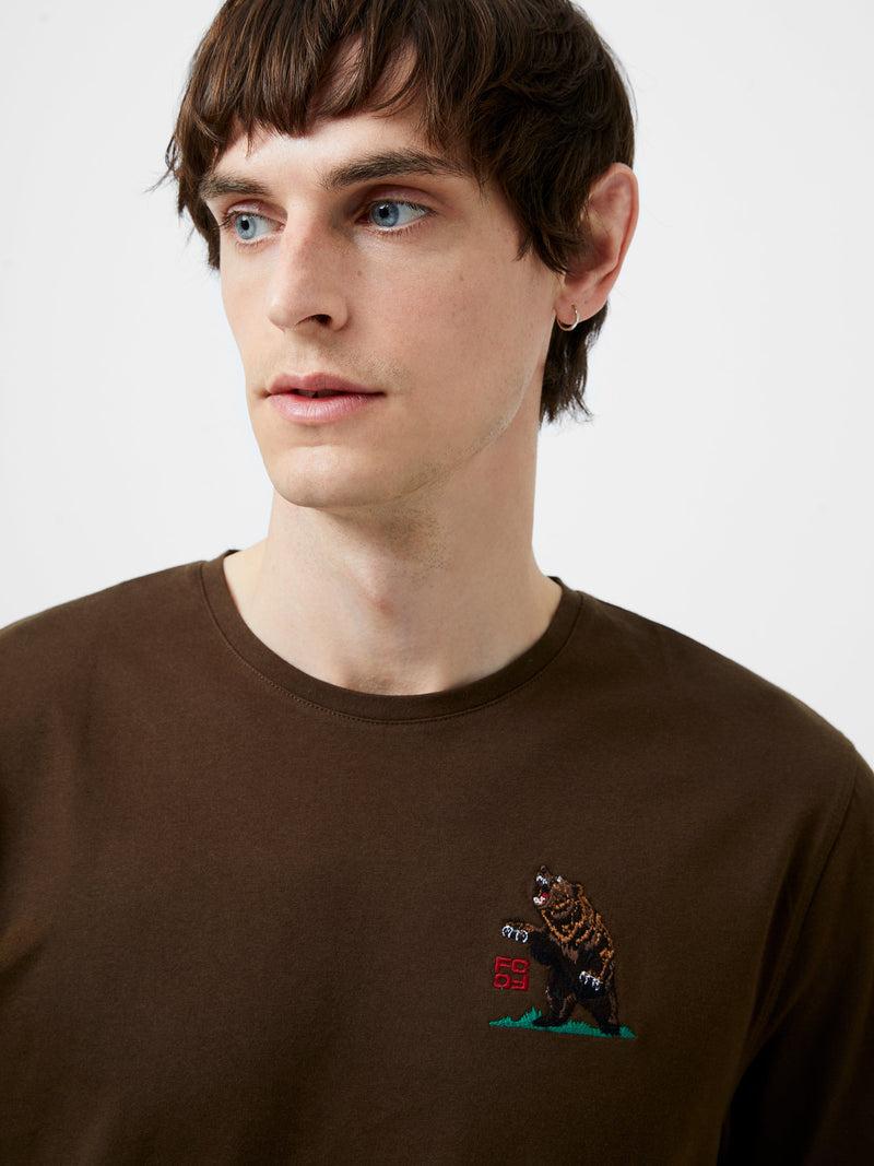 French Connection Embroidered Bear Organic Graphic T-Shirt Truffle Brown