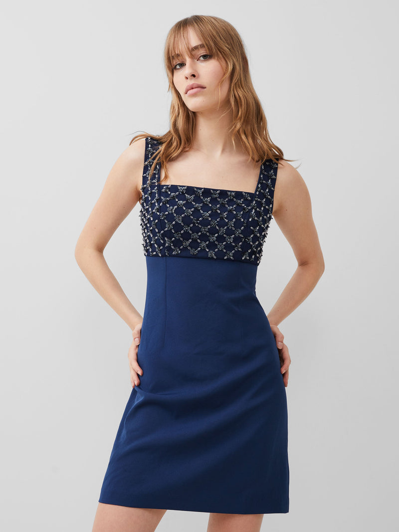 french connection Embroidered Darcy Crepe Mini Dress Midnight Blue