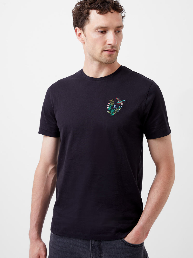 French Connection Embroidered Dragonfly Organic Graphic T-Shirt Black