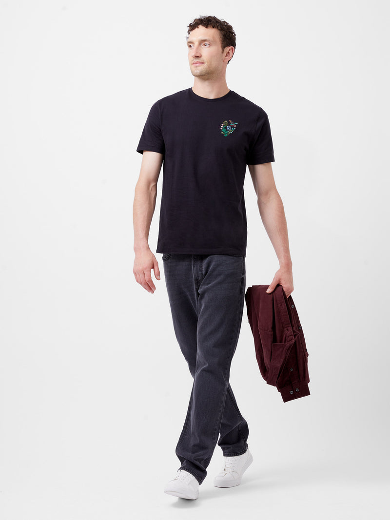 French Connection Embroidered Dragonfly Organic Graphic T-Shirt Black