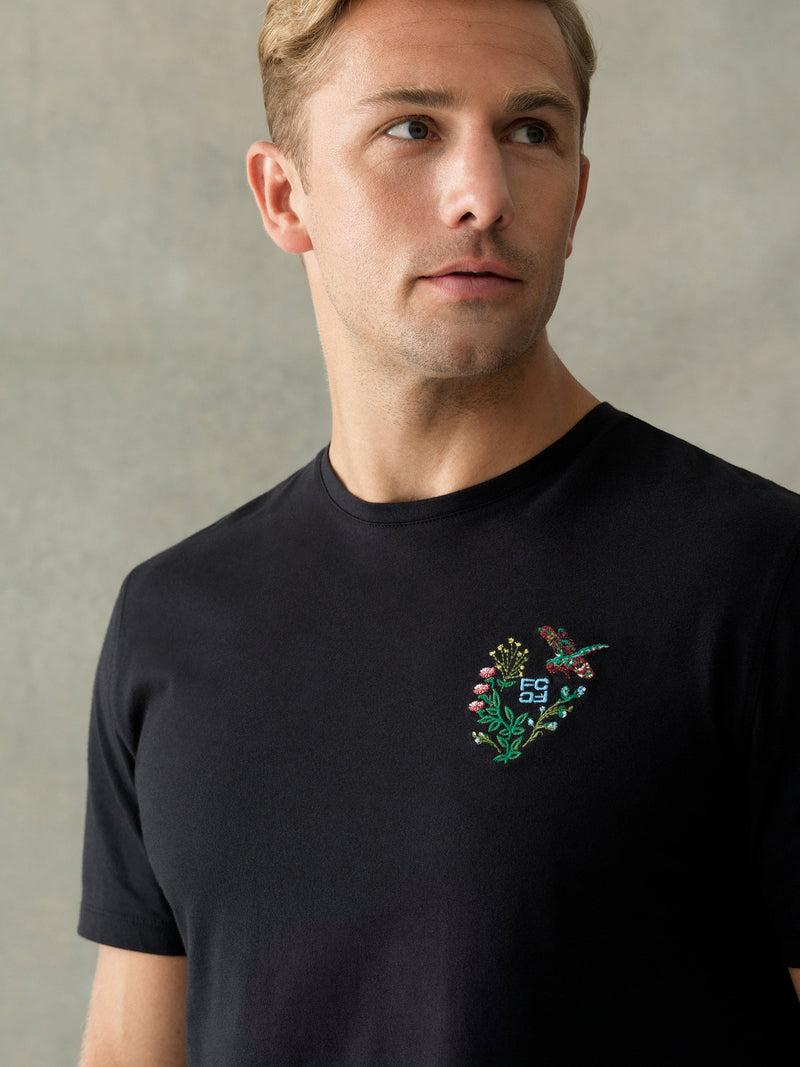 french connection Embroidered Dragonfly Organic Graphic T-Shirt Black