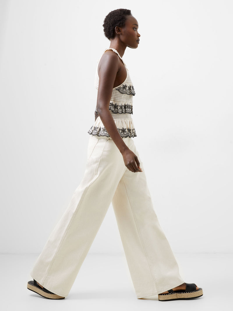 French Connection Embroidered Felicity Halterneck Top Classic Cream/Black