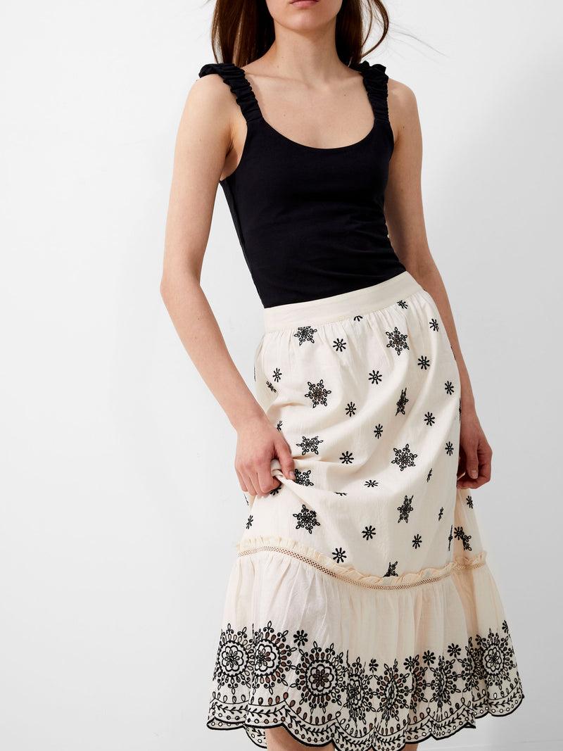 French Connection Embroidered Felicity Midi Skirt Classic Cream/Black