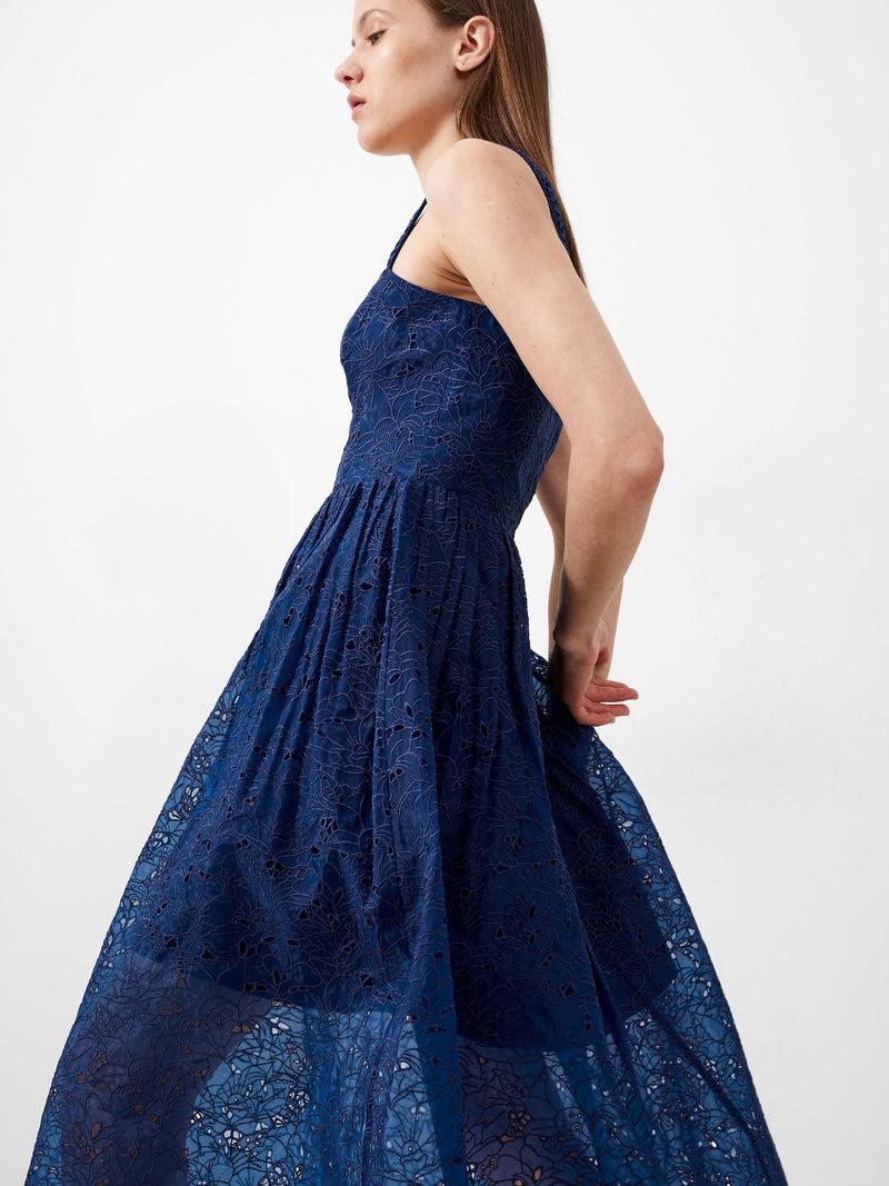 French Connection Embroidered Lace Strappy Dress Midnight Blue