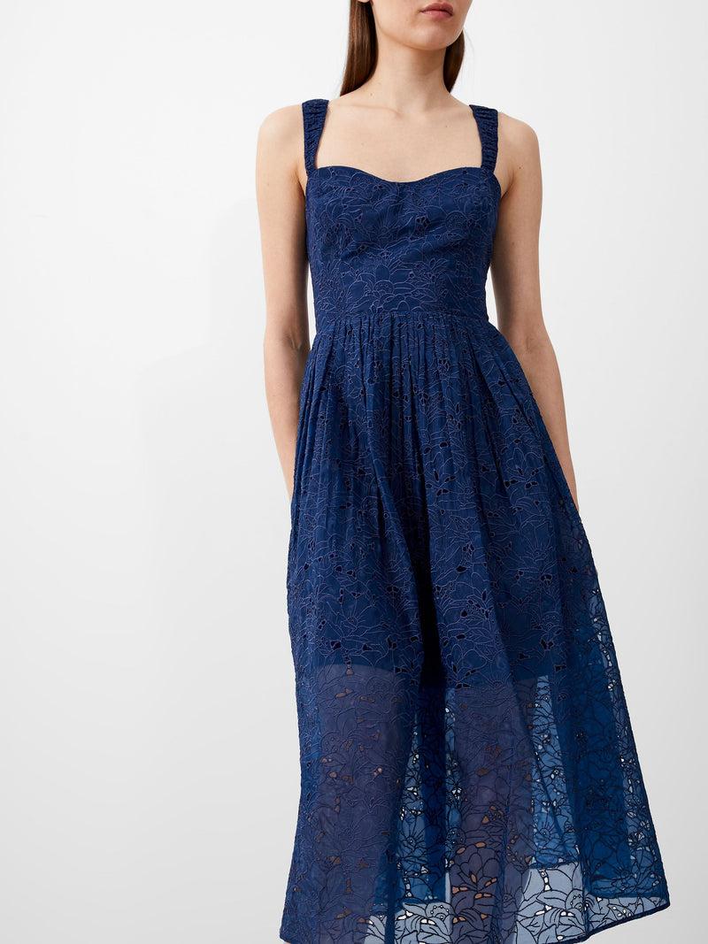 French Connection Embroidered Lace Strappy Dress Midnight Blue
