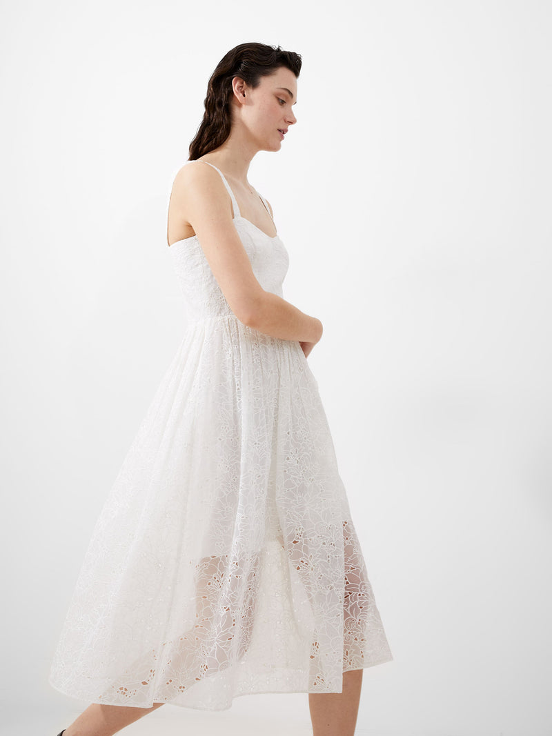 french connection Embroidered Lace Strappy Dress Summer White