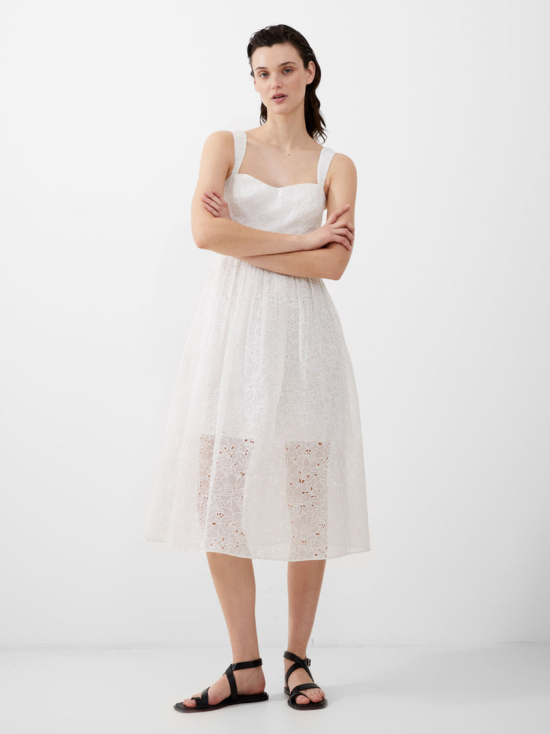 French Connection Embroidered Lace Strappy Dress Summer White