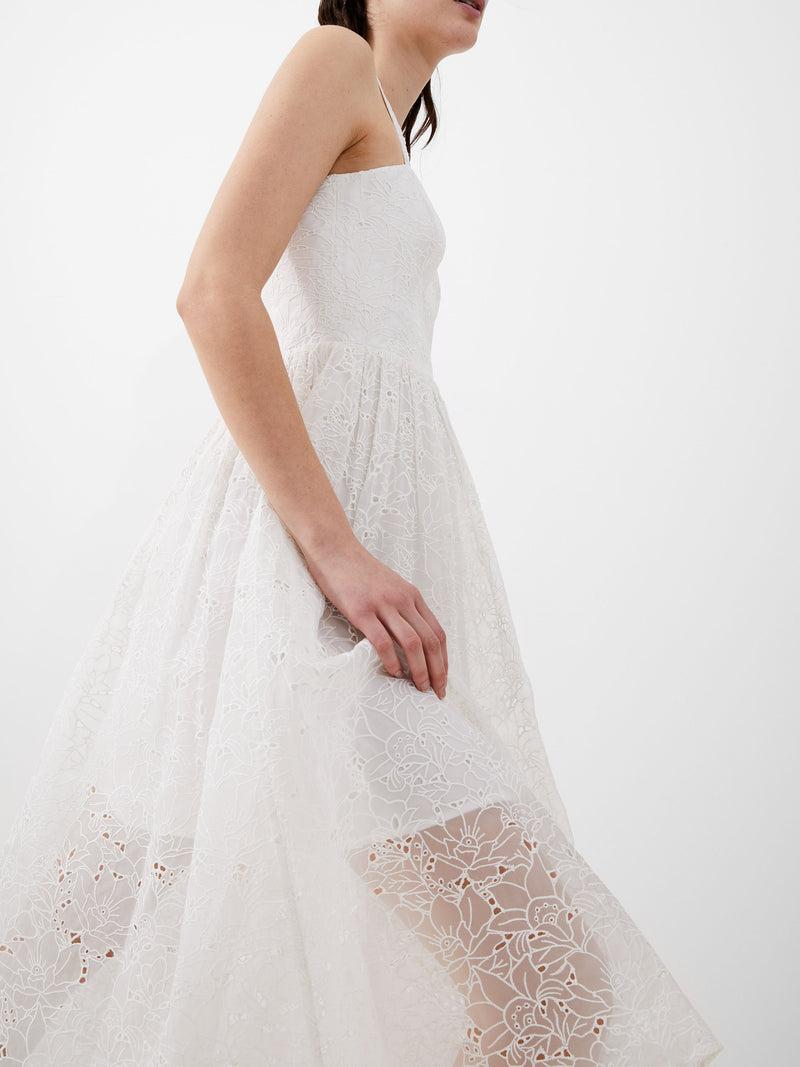 French Connection Embroidered Lace Strappy Dress Summer White