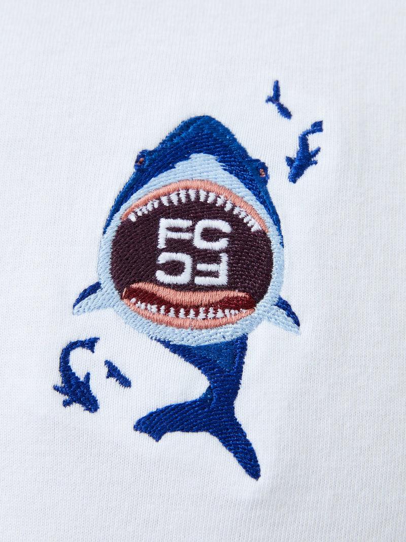 French Connection Embroidered Shark Organic Graphic T-Shirt White