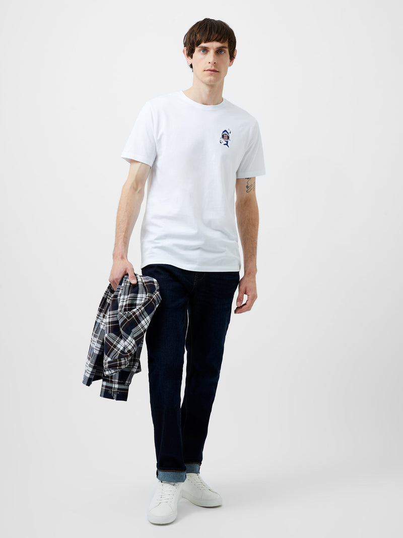 French Connection Embroidered Shark Organic Graphic T-Shirt White