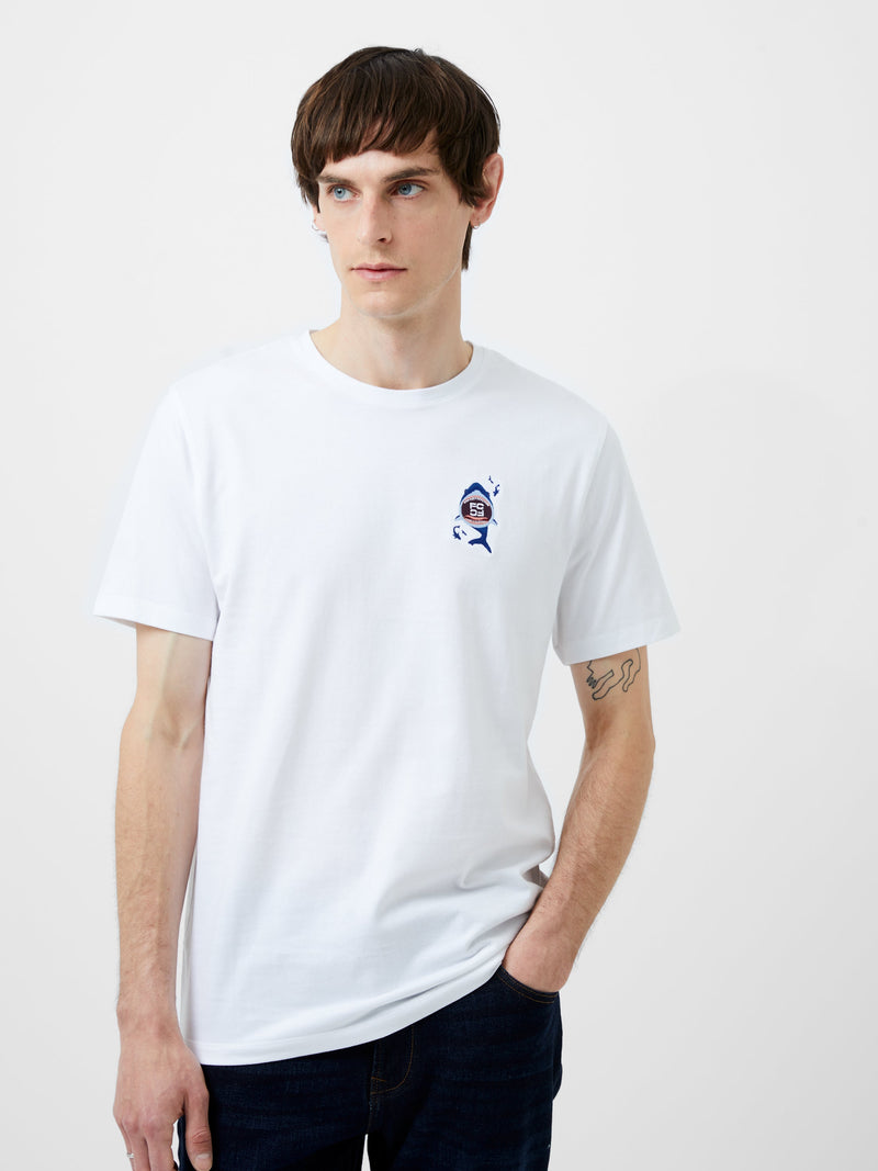 French Connection Embroidered Shark Organic Graphic T-Shirt White